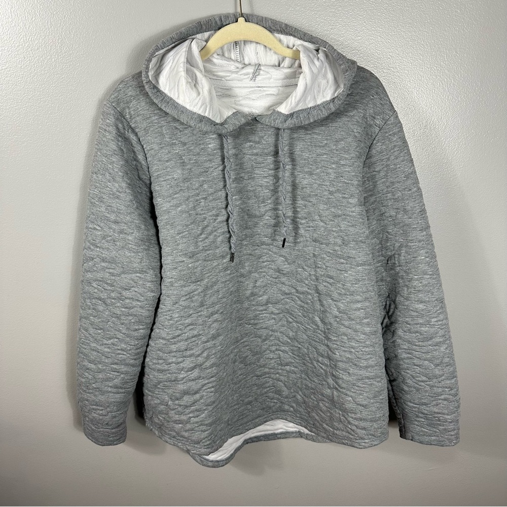Adrienne Vittadini Grey Sport Quilted Hoodie Pullover Women’s Size XL